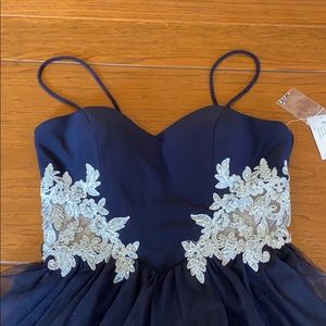 navy dress with silver